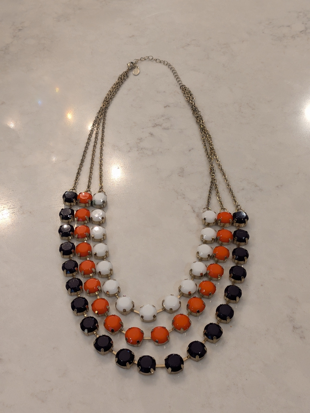 Aldo Three-Row Statement Necklace in Orange, White & Navy
